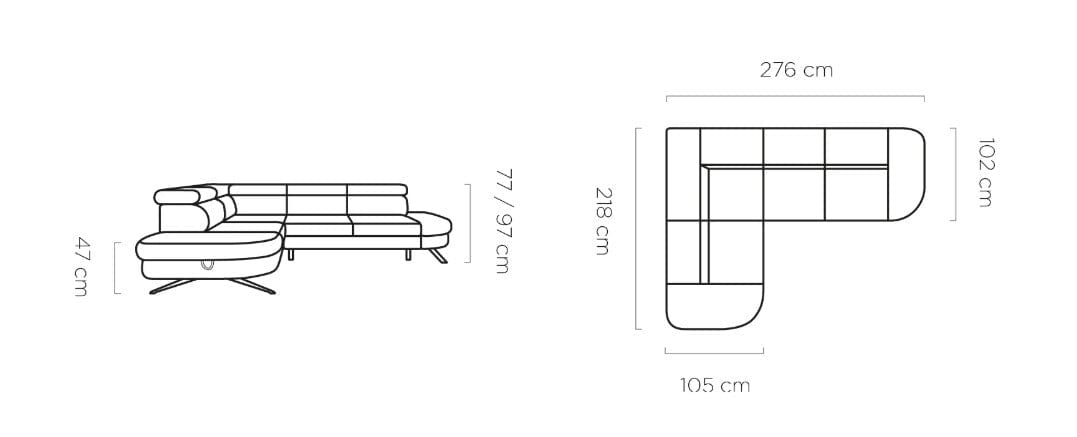 Wersal Coltar Extensibil, Sezlong pe Dreapta, Lada de Depozitare, Tetiere Reglabile, Otos L, l276xA218H77-97 cm