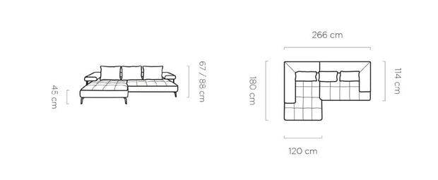 Wersal Coltar Extensibil, Sezlong pe Dreapta, Mecanism Electric Relax, Montelis S, l266xA180xH67-88 cm