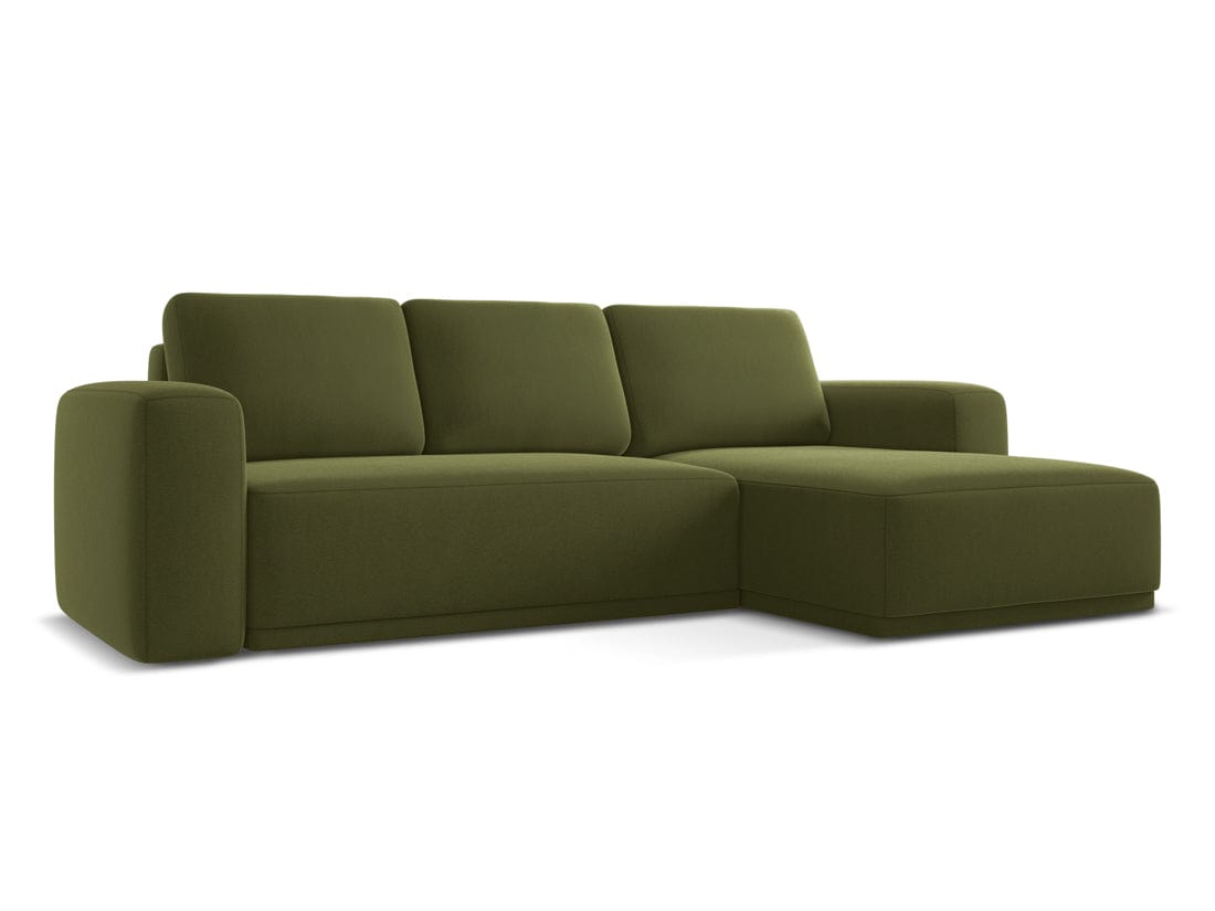 Makamii Coltar Extensibil, Sezlong pe Dreapta, Tapitat cu Stofa, Kaila Velvet C23 Verde Olive, l258xA160xH91 cm