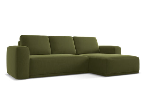Makamii Coltar Extensibil, Sezlong pe Dreapta, Tapitat cu Stofa, Kaila Velvet C23 Verde Olive, l258xA160xH91 cm