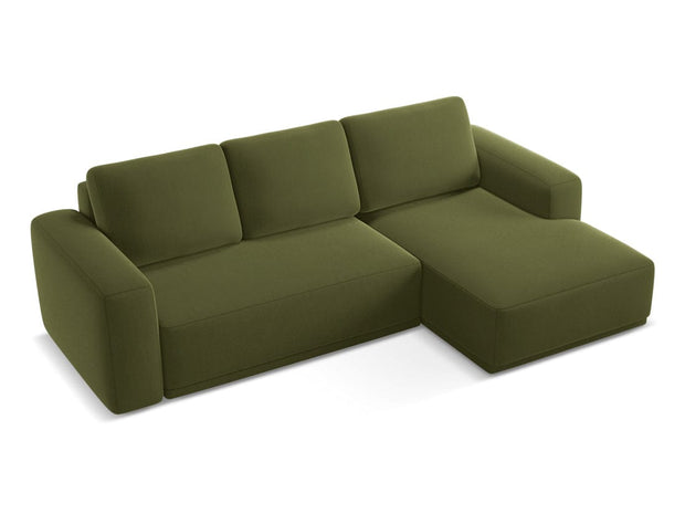 Makamii Coltar Extensibil, Sezlong pe Dreapta, Tapitat cu Stofa, Kaila Velvet C23 Verde Olive, l258xA160xH91 cm