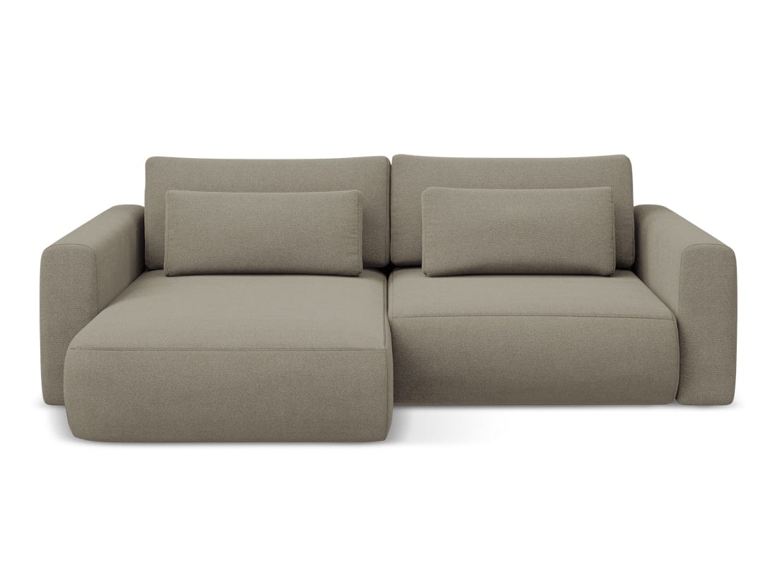 Makamii Coltar Extensibil, Sezlong pe Stanga, Lada de Depozitare, Tapitat cu Stofa, Kapua C14 Bej Inchis, l240xA149xH82 cm