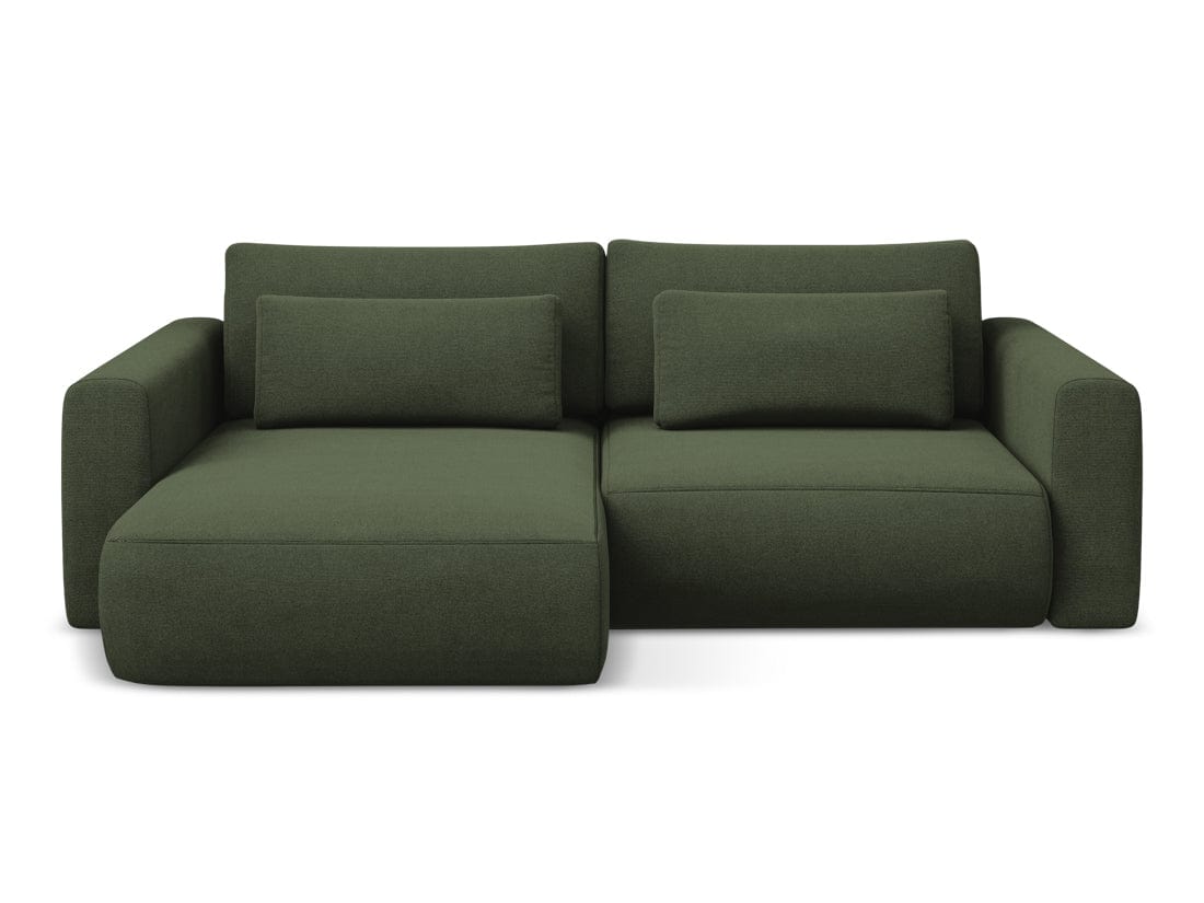 Makamii Coltar Extensibil, Sezlong pe Stanga, Lada de Depozitare, Tapitat cu Stofa, Kapua C2 Verde Olive, l240xA149xH82 cm