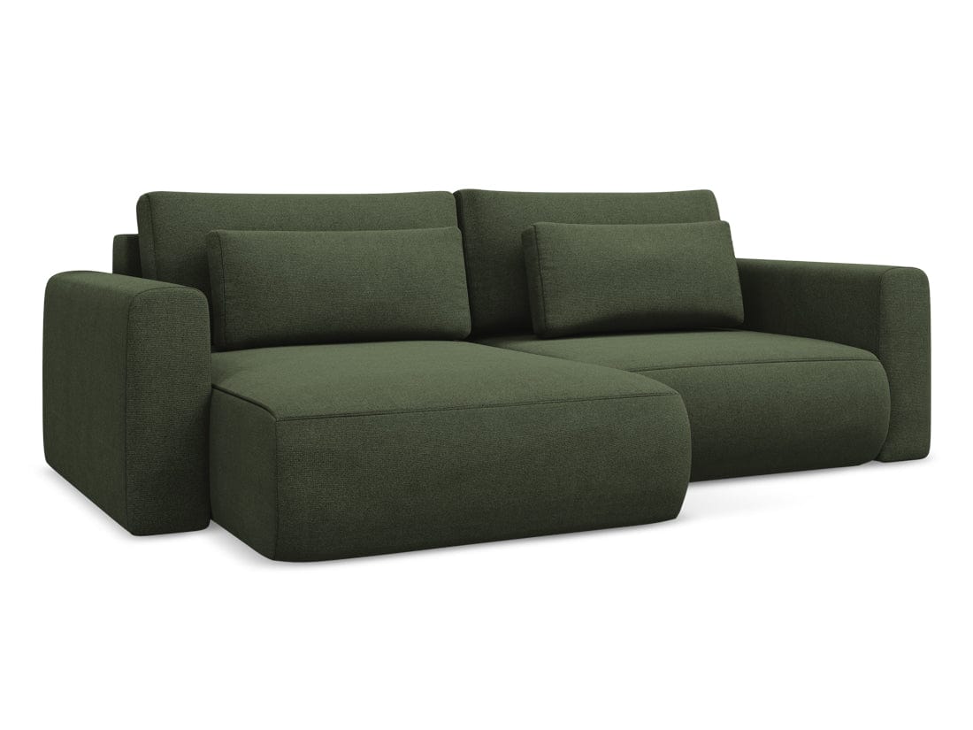 Makamii Coltar Extensibil, Sezlong pe Stanga, Lada de Depozitare, Tapitat cu Stofa, Kapua C2 Verde Olive, l240xA149xH82 cm