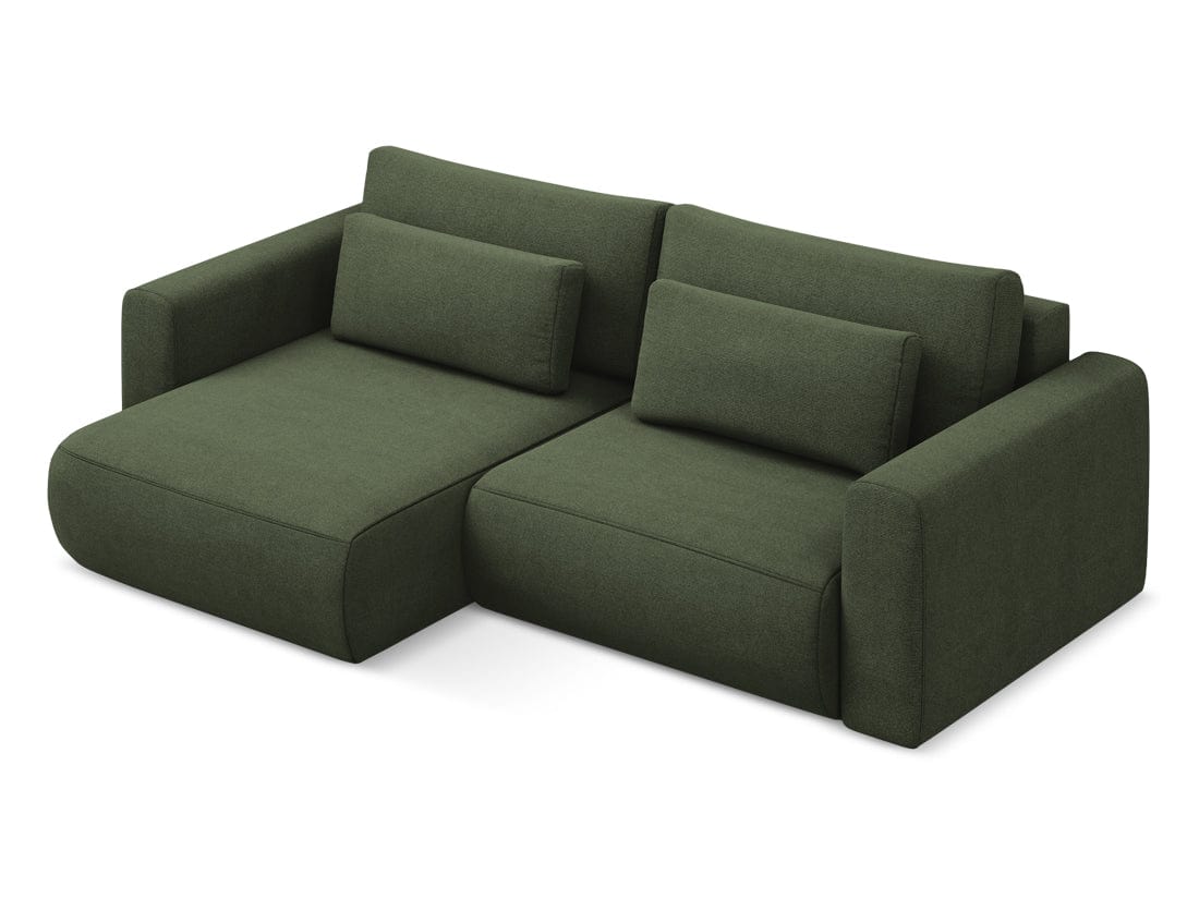 Makamii Coltar Extensibil, Sezlong pe Stanga, Lada de Depozitare, Tapitat cu Stofa, Kapua C2 Verde Olive, l240xA149xH82 cm