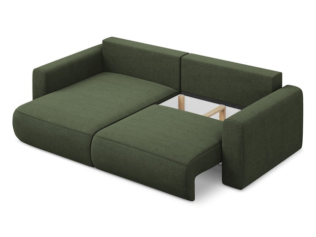 Makamii Coltar Extensibil, Sezlong pe Stanga, Lada de Depozitare, Tapitat cu Stofa, Kapua C2 Verde Olive, l240xA149xH82 cm