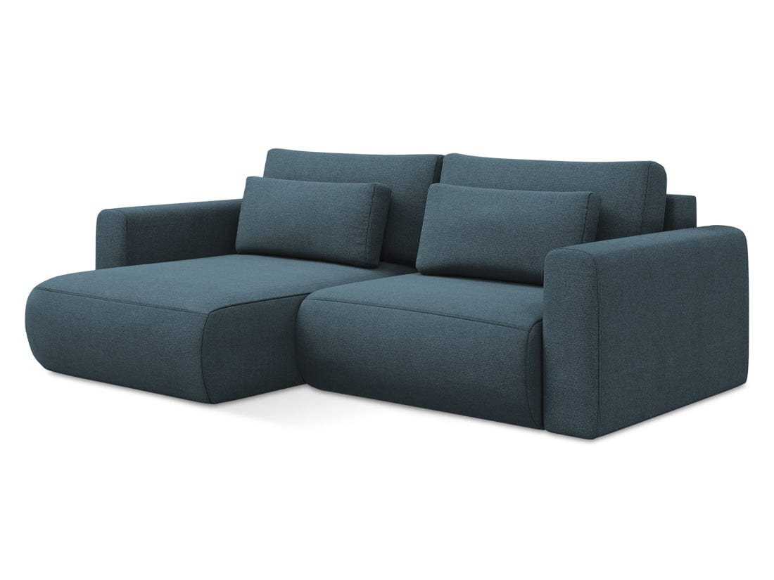 Makamii Coltar Extensibil, Sezlong pe Stanga, Lada de Depozitare, Tapitat cu Stofa, Kapua C5 Albastru Denim, l240xA149xH82 cm