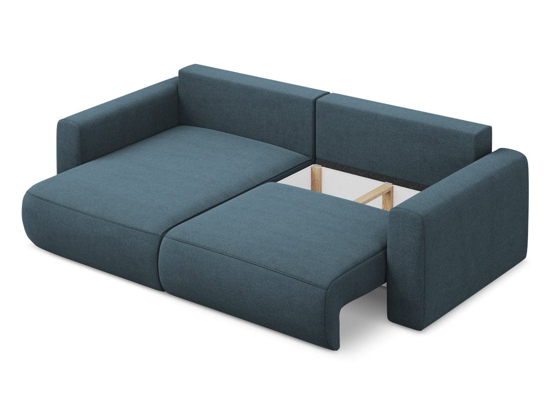 Makamii Coltar Extensibil, Sezlong pe Stanga, Lada de Depozitare, Tapitat cu Stofa, Kapua C5 Albastru Denim, l240xA149xH82 cm