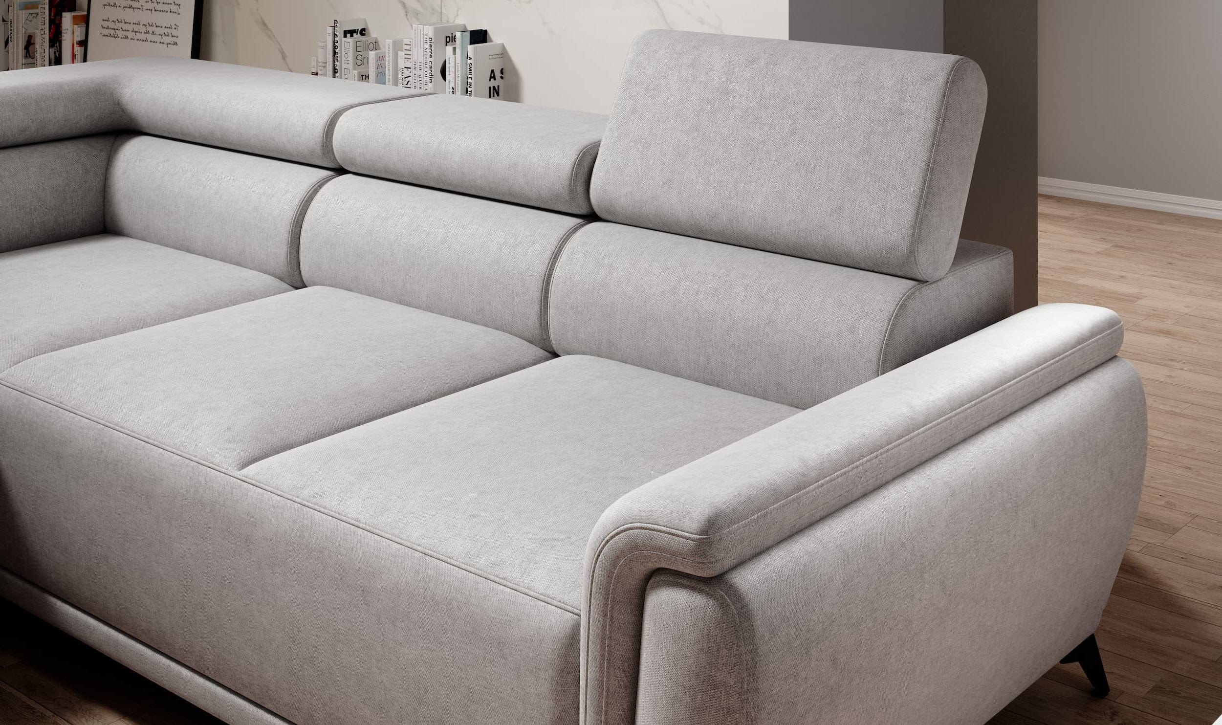 Coltar Extensibil, Sezlong pe Stanga, Lada de Depozitare, Tetiere Reglabile, Atlantida, l281xA203xH80-98 cm (6)