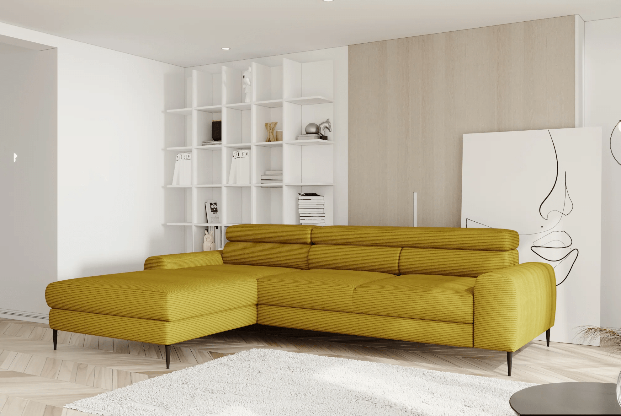 Wersal Coltar Extensibil, Sezlong pe Stanga, Lada de Depozitare, Tetiere Reglabile, Calcius S, l240xA165xH73-86 cm