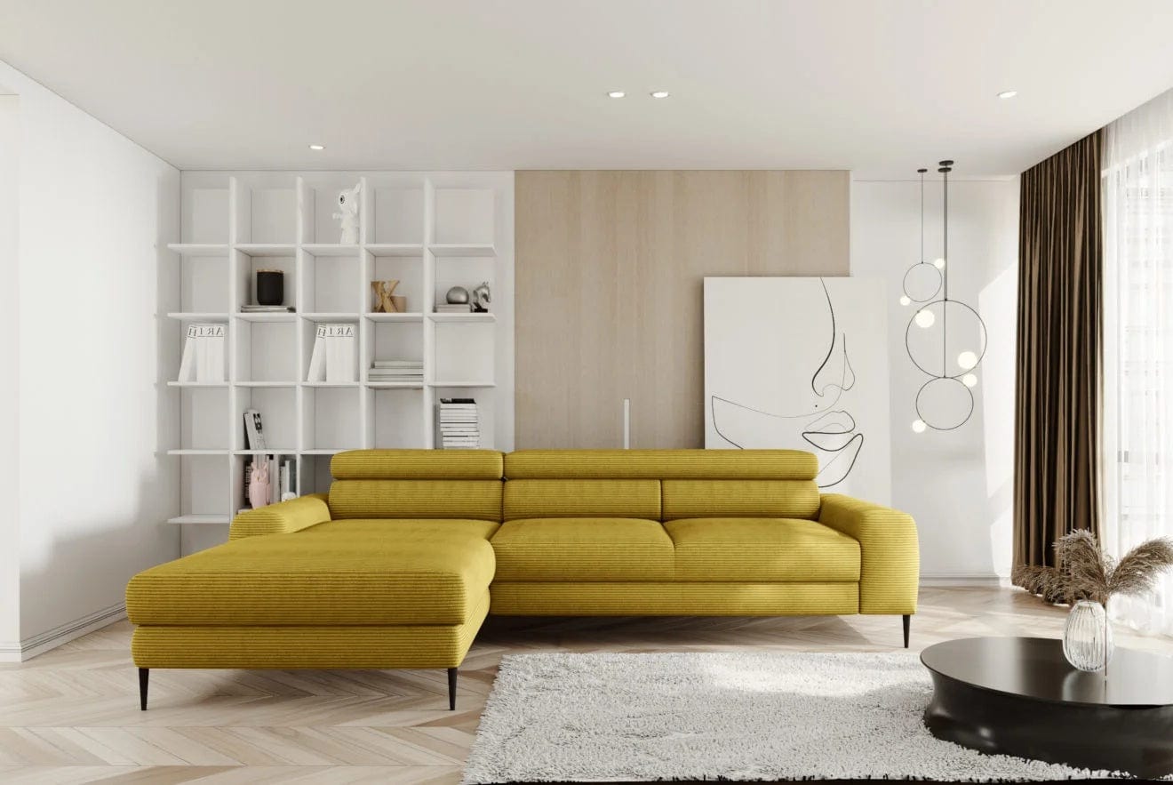 Wersal Coltar Extensibil, Sezlong pe Stanga, Lada de Depozitare, Tetiere Reglabile, Calcius S, l240xA165xH73-86 cm