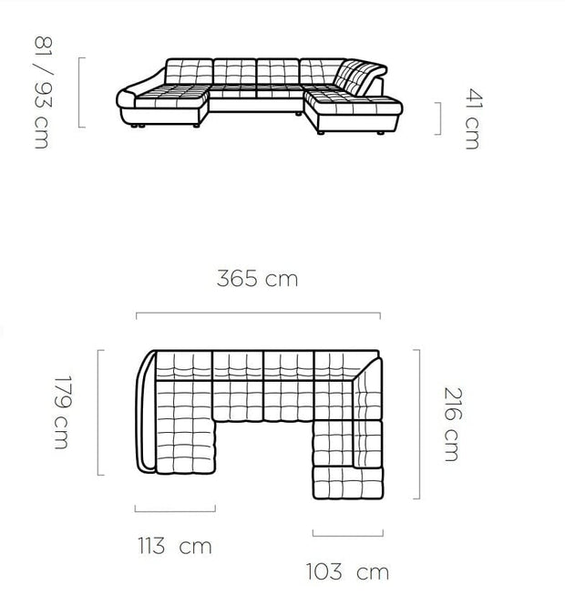 Coltar Extensibil, Sezlong pe Stanga, Lada de Depozitare, Tetiere Reglabile, Infamy XL R1, l365xA216xH81-93 cm (7)