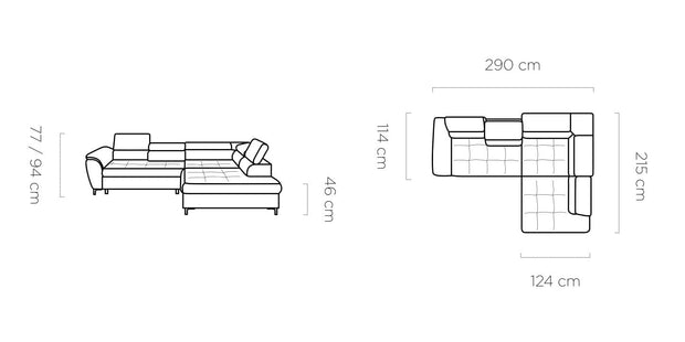 Coltar Extensibil, Sezlong pe Stanga, Lada de Depozitare, Tetiere Reglabile, Temporia, l290xA215xH77-94 cm (5)