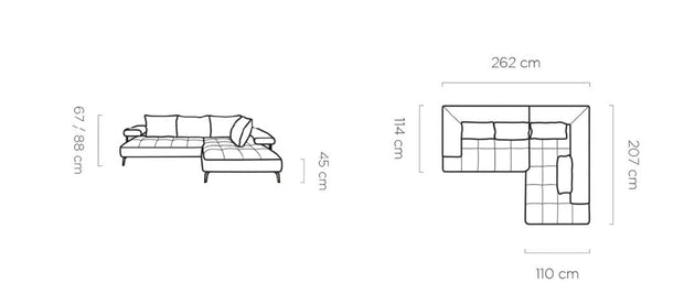 Wersal Coltar Extensibil, Sezlong pe Stanga, Mecanism Electric Relax, Montelis L, l262xA207xH67-88 cm
