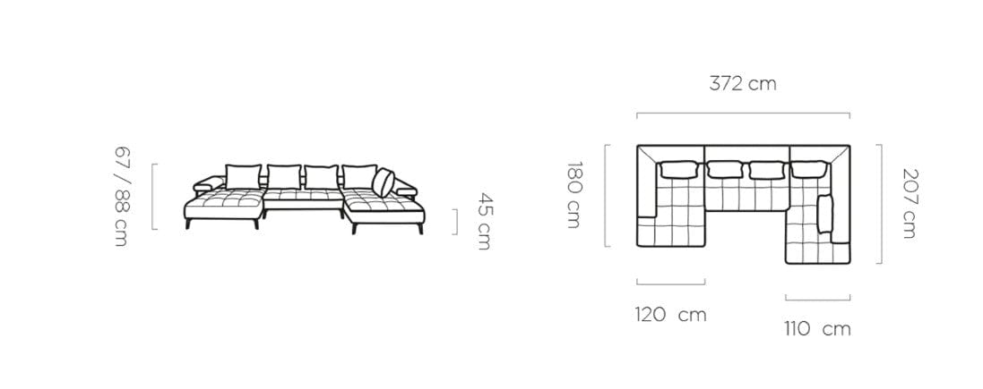 Wersal Coltar Extensibil, Sezlong pe Stanga, Mecanism Electric Relax, Montelis XL, l372xA207xH67-88 cm