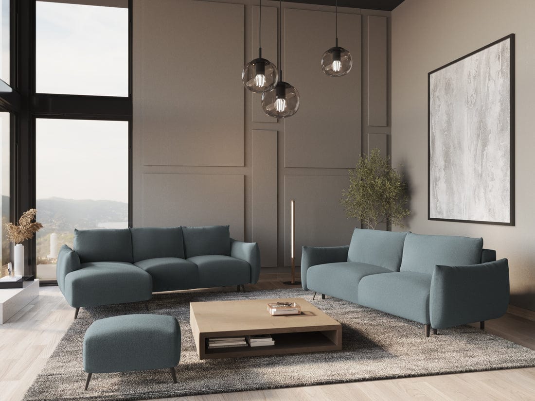 Makamii Coltar Extensibil, Sezlong pe Stanga, Tapitat cu Stofa, Malie C12 Albastru Denim, l242xA162xH86 cm