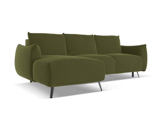 Makamii Coltar Extensibil, Sezlong pe Stanga, Tapitat cu Stofa, Malie Velvet C23 Verde Olive, l242xA162xH86 cm