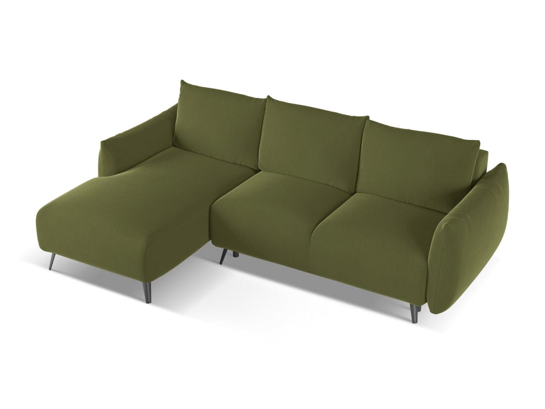 Makamii Coltar Extensibil, Sezlong pe Stanga, Tapitat cu Stofa, Malie Velvet C23 Verde Olive, l242xA162xH86 cm