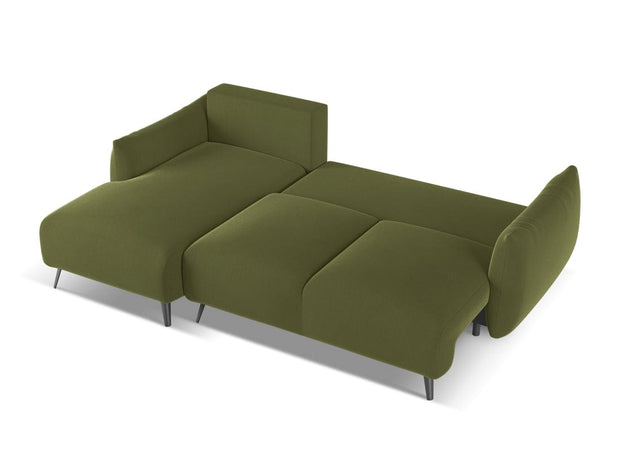 Makamii Coltar Extensibil, Sezlong pe Stanga, Tapitat cu Stofa, Malie Velvet C23 Verde Olive, l242xA162xH86 cm