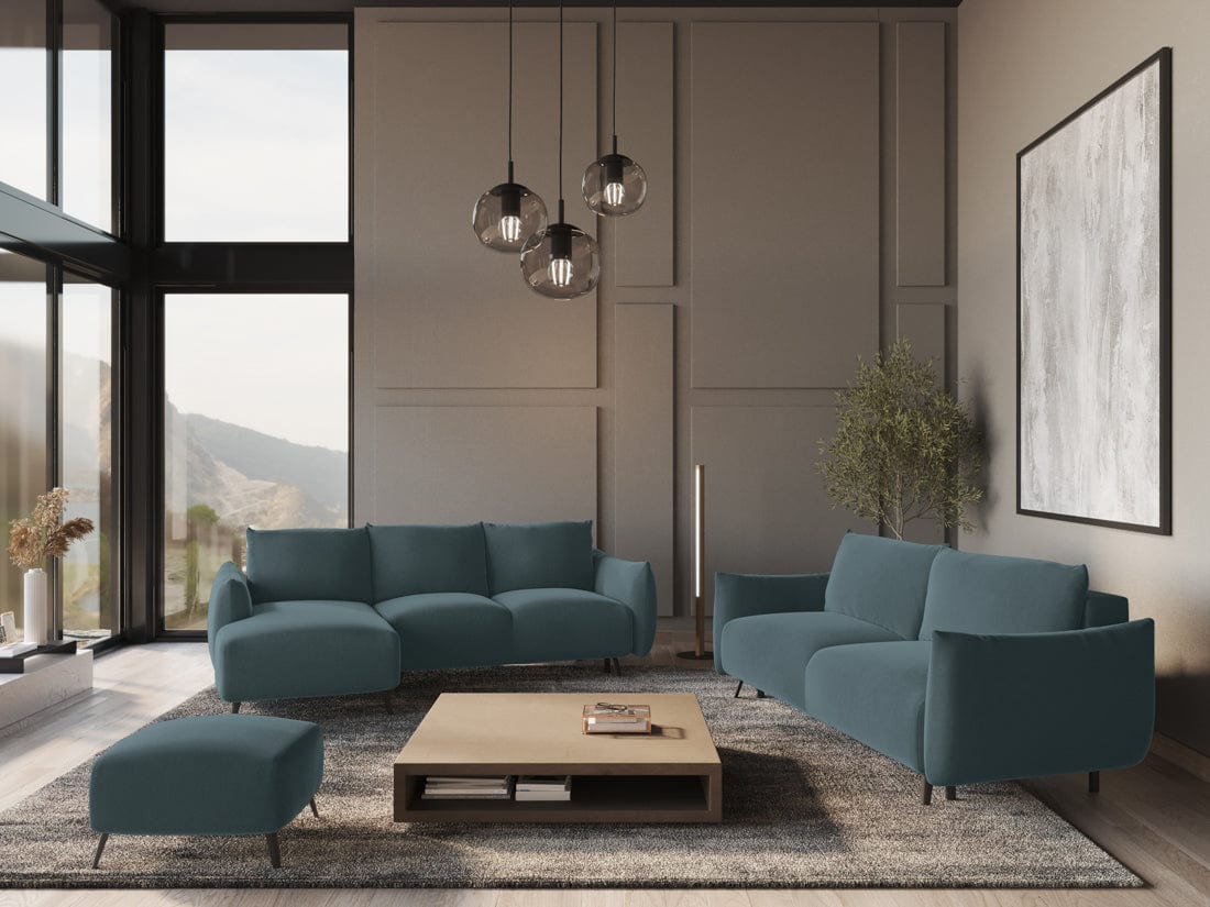 Makamii Coltar Extensibil, Sezlong pe Stanga, Tapitat cu Stofa, Malie Velvet C27 Marin, l242xA162xH86 cm