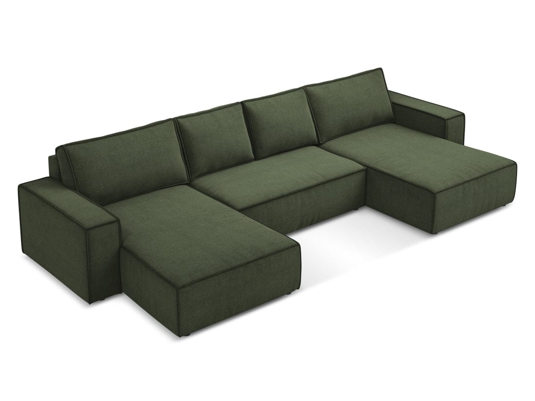 Makamii Coltar Extensibil, Sezlong Universal (pe Stanga sau pe Dreapta), Lada de Depozitare, Tapitat cu Stofa, Kimo C2 Verde Olive, l398xA185xH82 cm