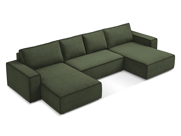 Makamii Coltar Extensibil, Sezlong Universal (pe Stanga sau pe Dreapta), Lada de Depozitare, Tapitat cu Stofa, Kimo C2 Verde Olive, l398xA185xH82 cm