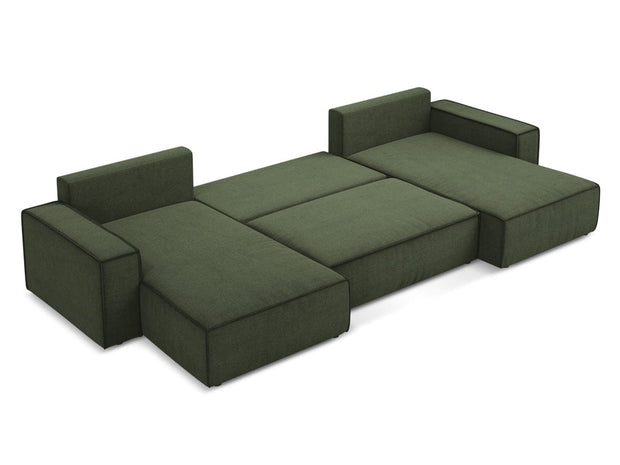 Makamii Coltar Extensibil, Sezlong Universal (pe Stanga sau pe Dreapta), Lada de Depozitare, Tapitat cu Stofa, Kimo C2 Verde Olive, l398xA185xH82 cm