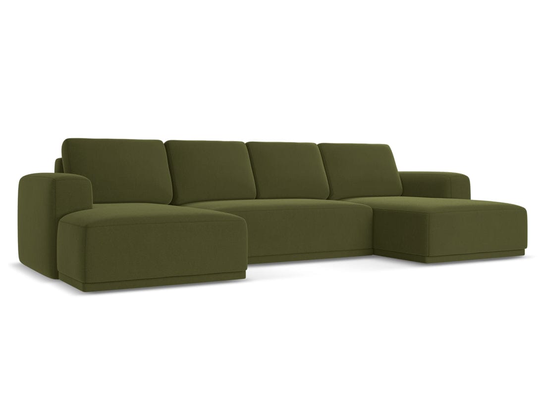 Makamii Coltar Extensibil, Sezlong Universal (pe Stanga sau pe Dreapta), Tapitat cu Stofa, Kaila Velvet C23 Verde Olive, l333xA160xH91 cm