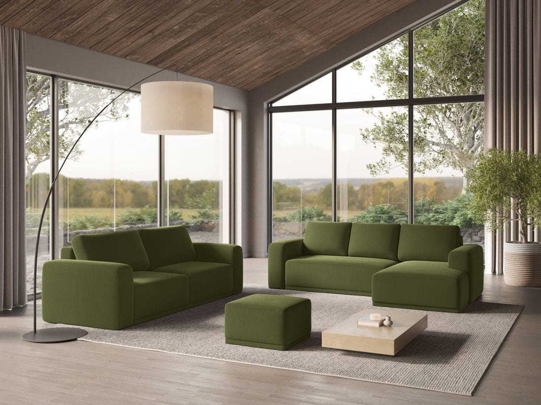 Makamii Coltar Extensibil, Sezlong Universal (pe Stanga sau pe Dreapta), Tapitat cu Stofa, Kaila Velvet C23 Verde Olive, l333xA160xH91 cm