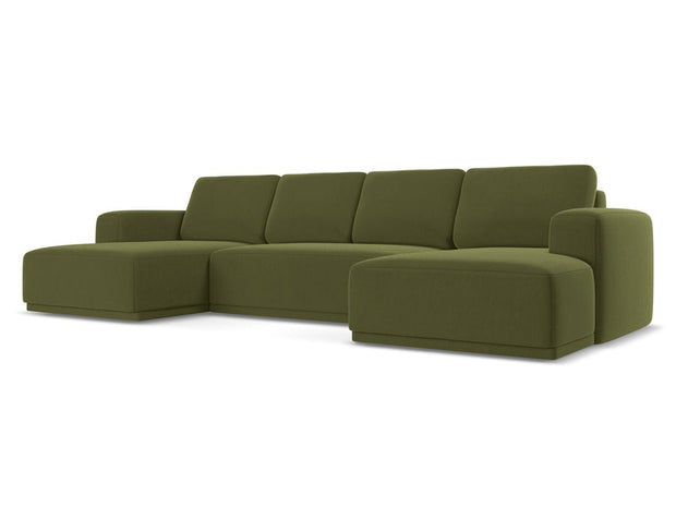 Makamii Coltar Extensibil, Sezlong Universal (pe Stanga sau pe Dreapta), Tapitat cu Stofa, Kaila Velvet C23 Verde Olive, l333xA160xH91 cm