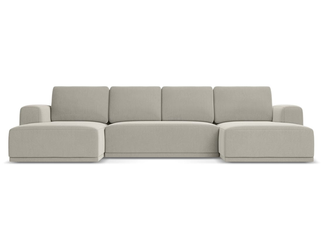 Makamii Coltar Extensibil, Sezlong Universal (pe Stanga sau pe Dreapta), Tapitat cu Stofa, Kaila Velvet C6 Gri Deschis, l333xA160xH91 cm