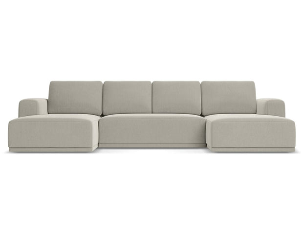 Makamii Coltar Extensibil, Sezlong Universal (pe Stanga sau pe Dreapta), Tapitat cu Stofa, Kaila Velvet C6 Gri Deschis, l333xA160xH91 cm