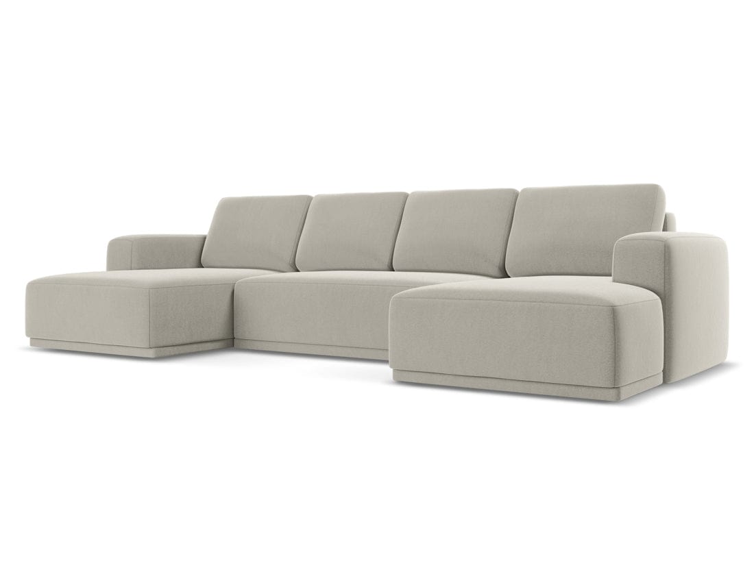 Makamii Coltar Extensibil, Sezlong Universal (pe Stanga sau pe Dreapta), Tapitat cu Stofa, Kaila Velvet C6 Gri Deschis, l333xA160xH91 cm