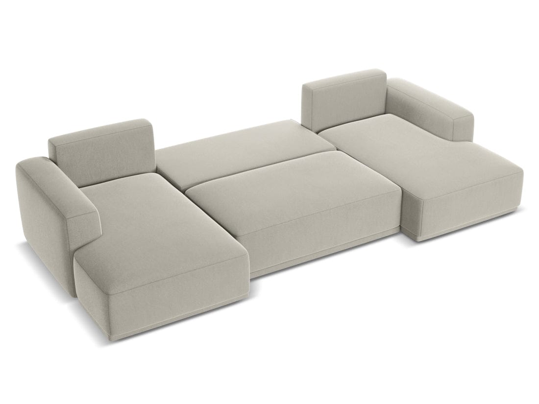 Makamii Coltar Extensibil, Sezlong Universal (pe Stanga sau pe Dreapta), Tapitat cu Stofa, Kaila Velvet C6 Gri Deschis, l333xA160xH91 cm