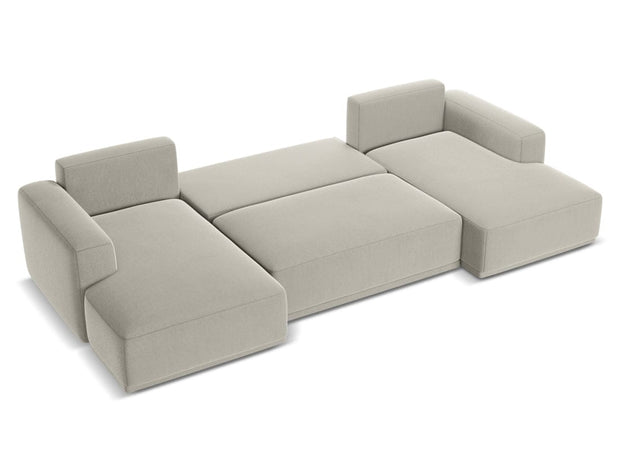 Makamii Coltar Extensibil, Sezlong Universal (pe Stanga sau pe Dreapta), Tapitat cu Stofa, Kaila Velvet C6 Gri Deschis, l333xA160xH91 cm