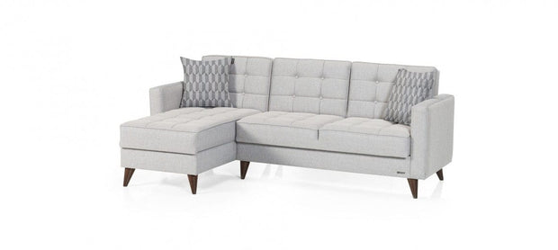 Serhat Coltar extensibil si taburet cu lada de depozitare, universal (pe stanga sau pe dreapta) tapitat cu stofa Orlando Mini Gri K1, l218xA143xH84 cm