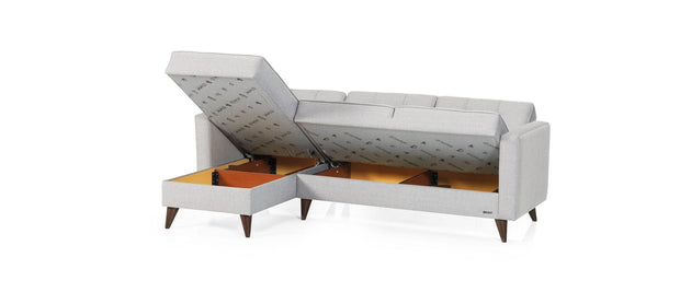 Serhat Coltar extensibil si taburet cu lada de depozitare, universal (pe stanga sau pe dreapta) tapitat cu stofa Orlando Mini Gri K1, l218xA143xH84 cm