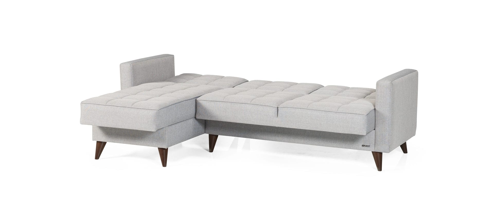 Serhat Coltar extensibil si taburet cu lada de depozitare, universal (pe stanga sau pe dreapta) tapitat cu stofa Orlando Mini Gri K1, l218xA143xH84 cm