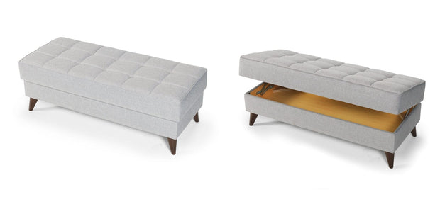 Serhat Coltar extensibil si taburet cu lada de depozitare, universal (pe stanga sau pe dreapta) tapitat cu stofa Orlando Mini Gri K1, l218xA143xH84 cm