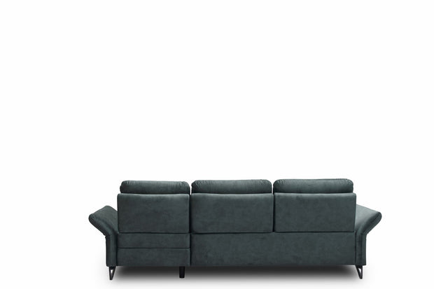 Coltar Extensibil Tangit Petrol, Sezlong pe Dreapta, cu Lada de Depozitare, tapitat cu Stofa, Tetiere Incluse, l284xA170xH90 cm (3)