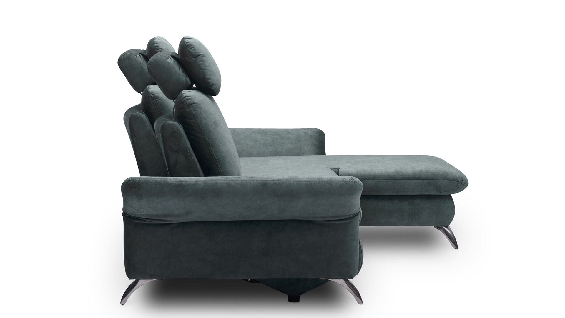 Coltar Extensibil Tangit Petrol, Sezlong pe Dreapta, cu Lada de Depozitare, tapitat cu Stofa, Tetiere Incluse, l284xA170xH90 cm (4)