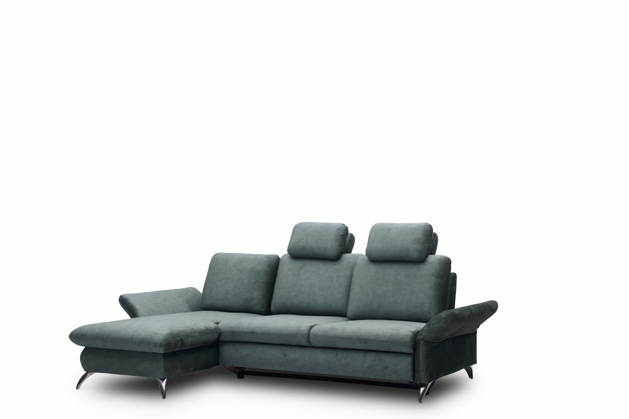 Coltar Extensibil Tangit Petrol, Sezlong pe Stanga, cu Lada de Depozitare, tapitat cu Stofa, Tetiere Incluse, l284xA170xH90 cm (1)