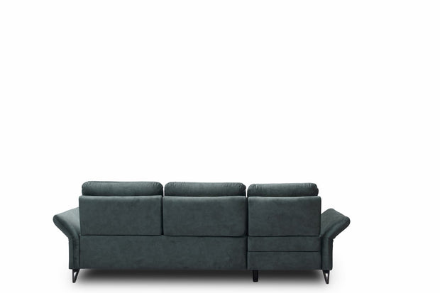 Coltar Extensibil Tangit Petrol, Sezlong pe Stanga, cu Lada de Depozitare, tapitat cu Stofa, Tetiere Incluse, l284xA170xH90 cm (3)