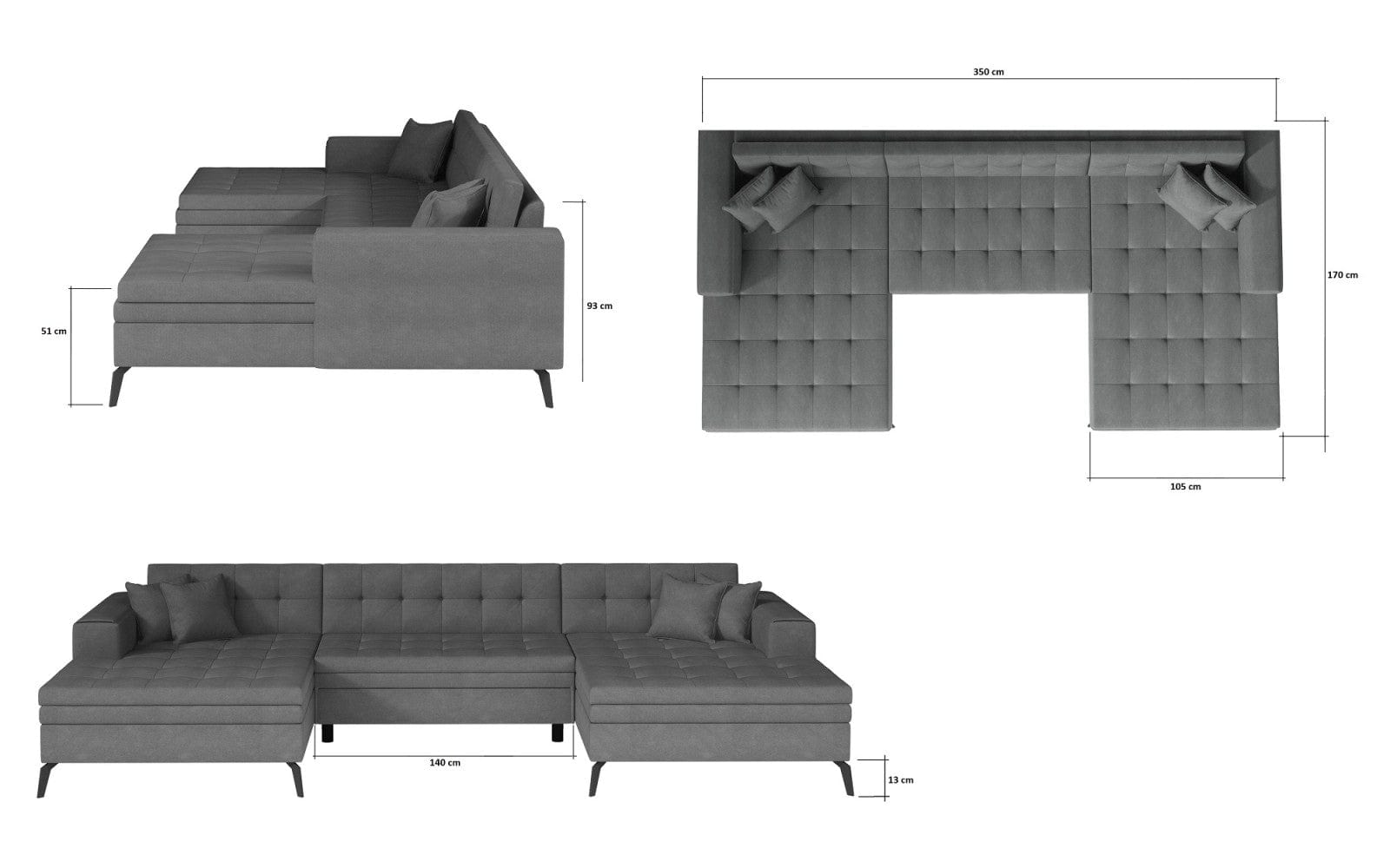 Eltap Coltar Extensibil Vertis Plus Gri cu Sezlong Universal (pe Stanga sau pe Dreapta), Perne Incluse, l350xA170xH93 cm
