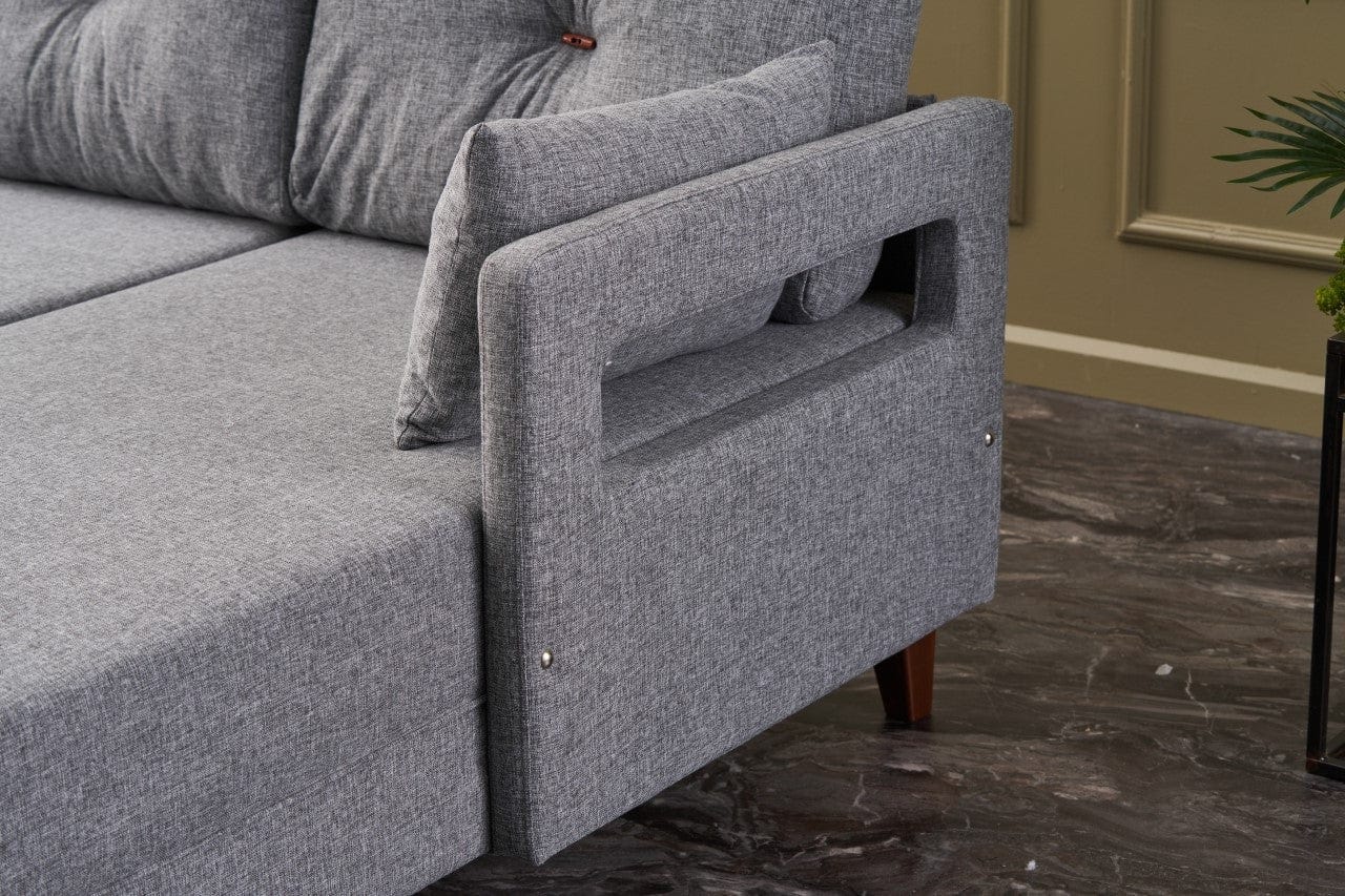 Asir Coltar Fix Comfort Gri, Sezlong pe Dreapta, tapitat cu Stofa, l275xA165xH80 cm