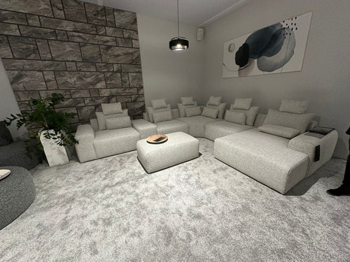 Coltar Fix cu Sezlong pe Dreapta si taburet inclus, Bastia U Gri, l348xA392xH87 cm