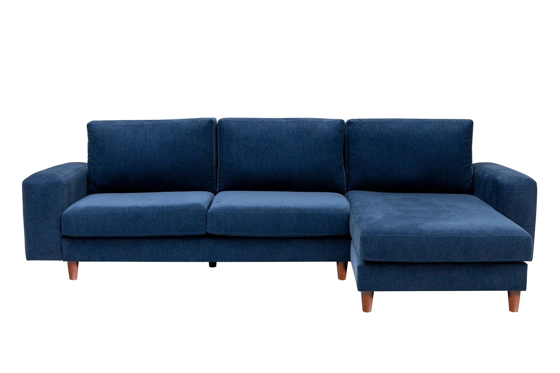 Asir Coltar Fix cu Sezlong pe Dreapta, Tapitat cu Stofa, Berlin Bleumarin, l286xA165xH80 cm