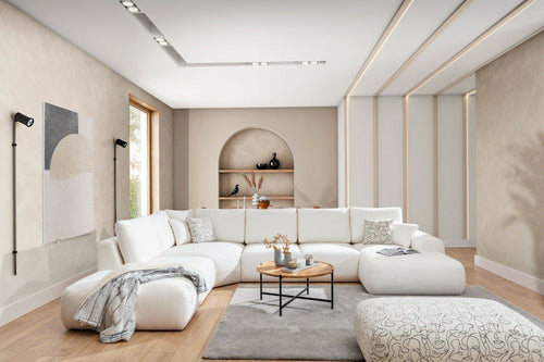 Coltar Fix, cu Sezlong pe Dreapta, tapitat cu stofa, Dionisia Alb, l396xA274xH87 cm