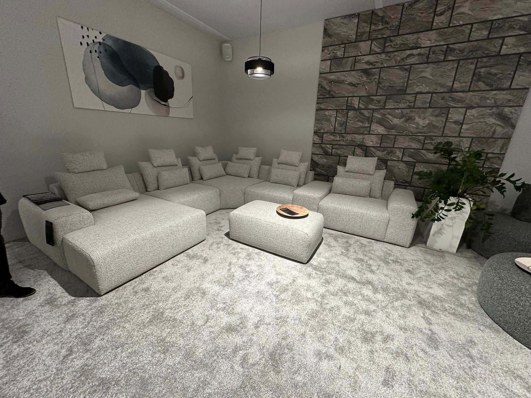 Coltar Fix cu Sezlong pe Stanga si taburet inclus, Bastia U Gri, l348xA392xH87 cm