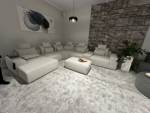 Coltar Fix cu Sezlong pe Stanga si taburet inclus, Bastia U Gri, l348xA392xH87 cm